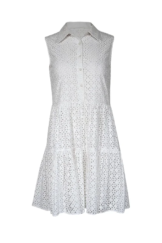 Kate Spade - White Eyelet Lace Quarter Button Front Dress Sz S Lace Midi Dress