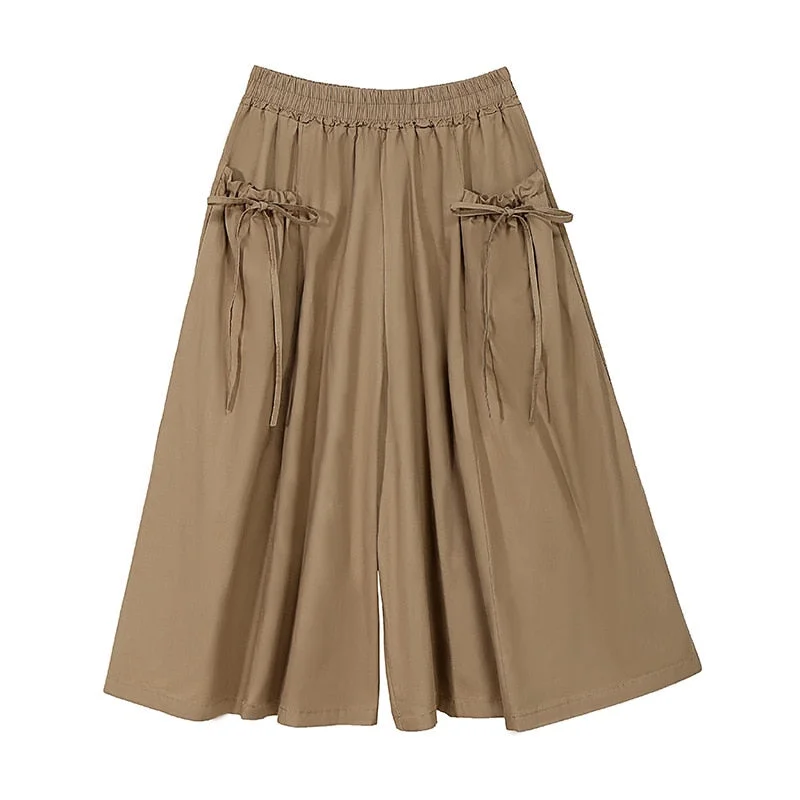 Women High Waist Pleated Bow Wide Leg Trousers New Loose Fit Pants