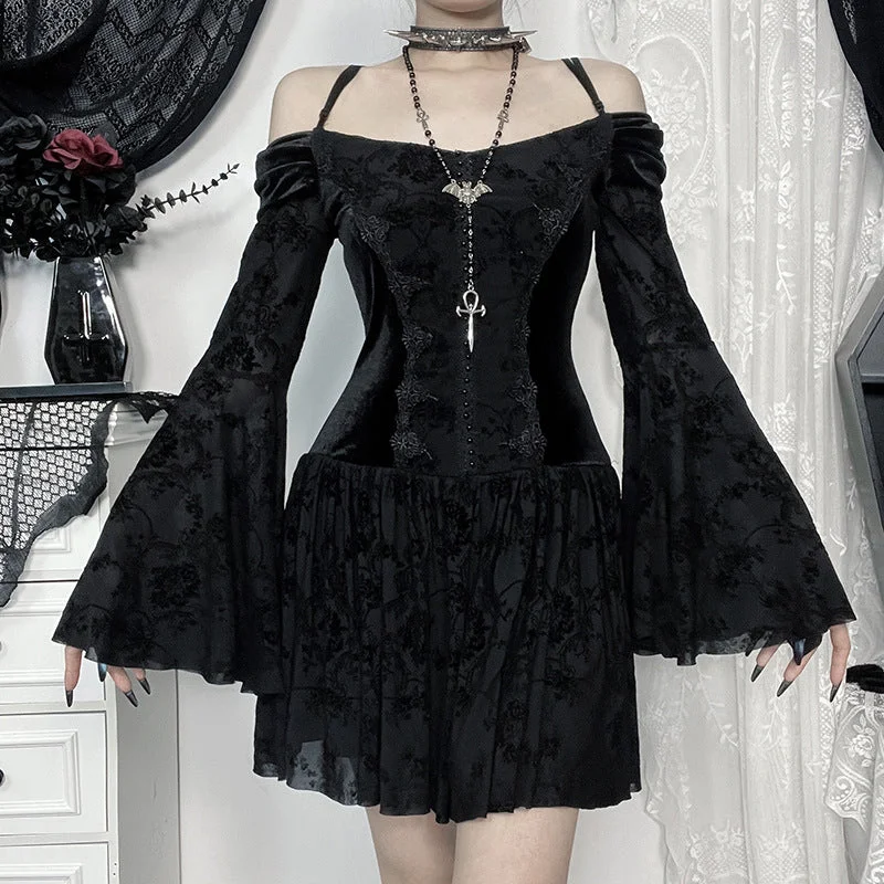 Women's Gothic Lace Velvet Off Shoulder Dress Lace Dress Lookbook