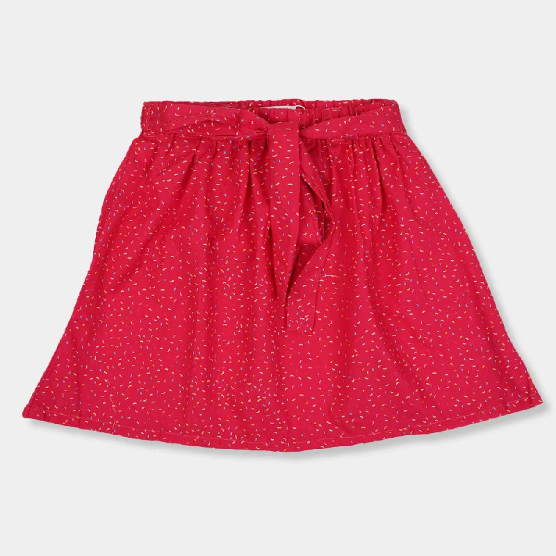 Girls Printed Short Skirt-Magenta Distressed Mini Skirt