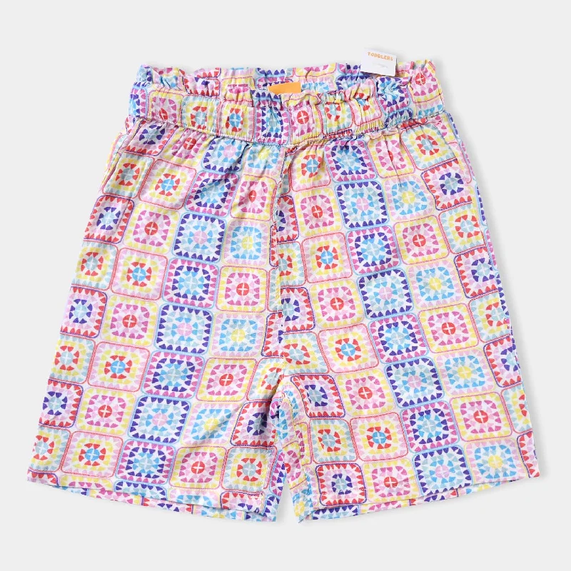 Girls Viscose Short Geometrical-Printed Retro Mini Skirt