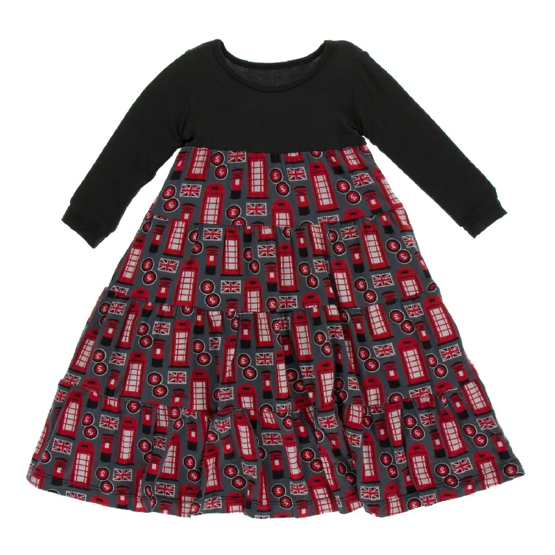 Girls' Bamboo Print Long Sleeve Tiered Dress In Life About Town Comfortable Maxi Skirt