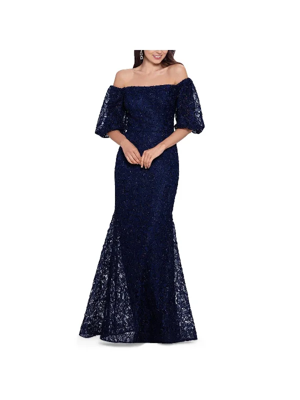 Petites Womens Lace Maxi Evening Dress Elegant Long Skirt