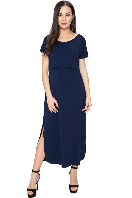 Smallshow Short Sleeve Nursing Maxi Dresses Flowing Maxi Skirt