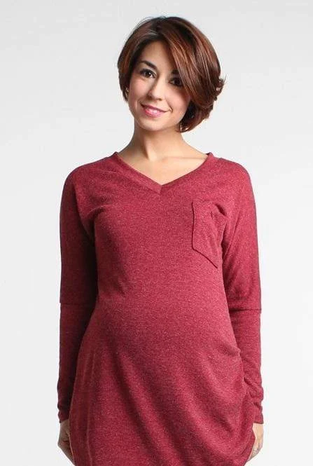 Winda V-Neck Sweater Wine Lace Sweater Dress