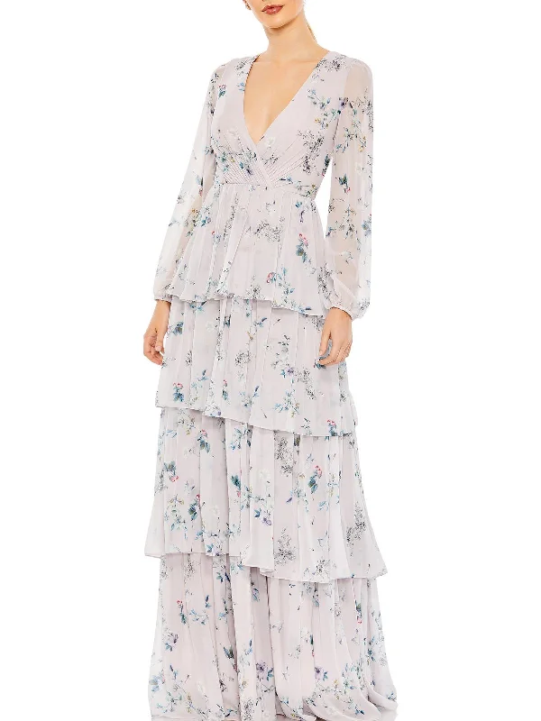 Womens Floral Long Maxi Dress Tulle Layered Maxi