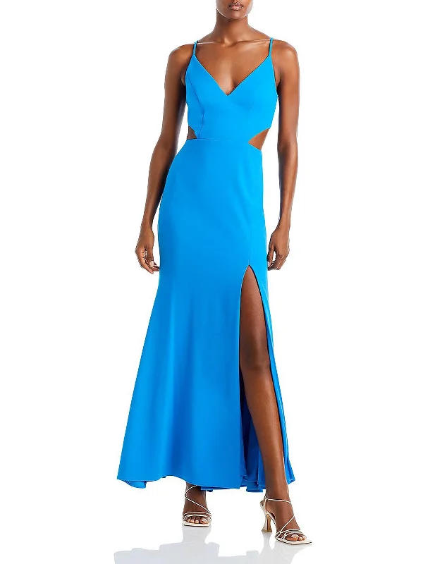 Womens Side Slit Maxi Evening Dress Front Pocket Maxi