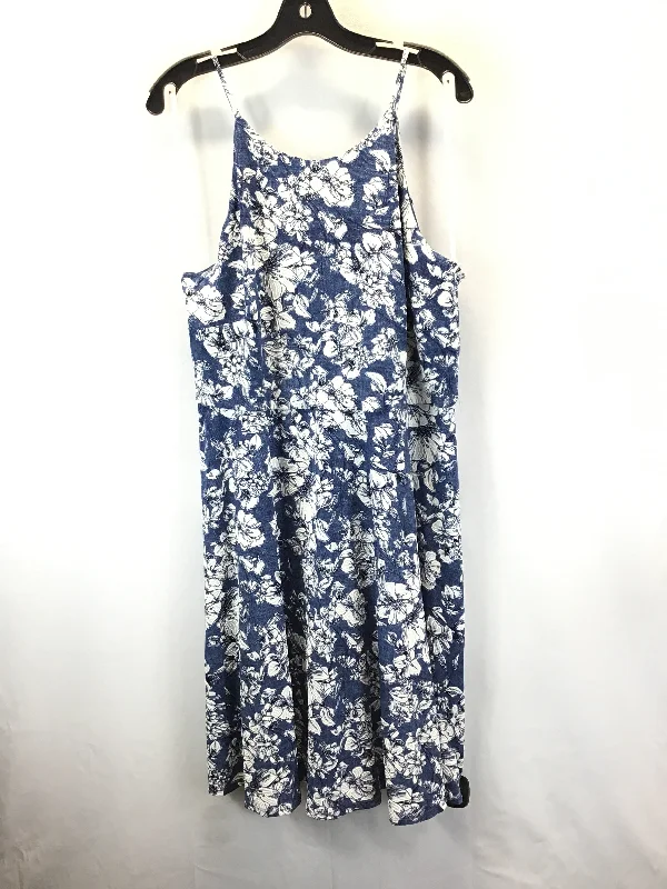 Blue & White Dress Casual Midi Fortune & Ivy, Size 1x Printed Midi Skirt