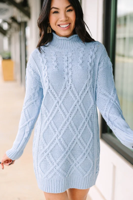 Get Creative Blue Cable Knit Sweater Dress Long Sleeve Sweater