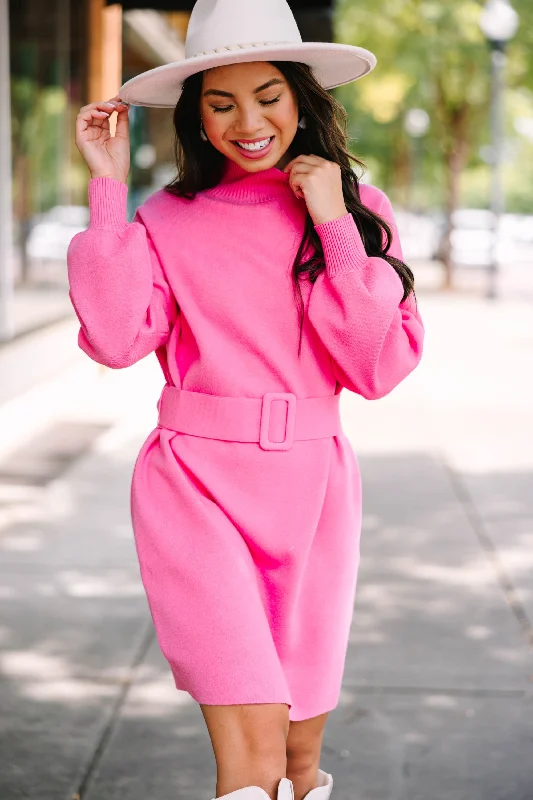 Fate: In Your Feeling Hot Pink Sweater Dress Knit Sleeve Dress