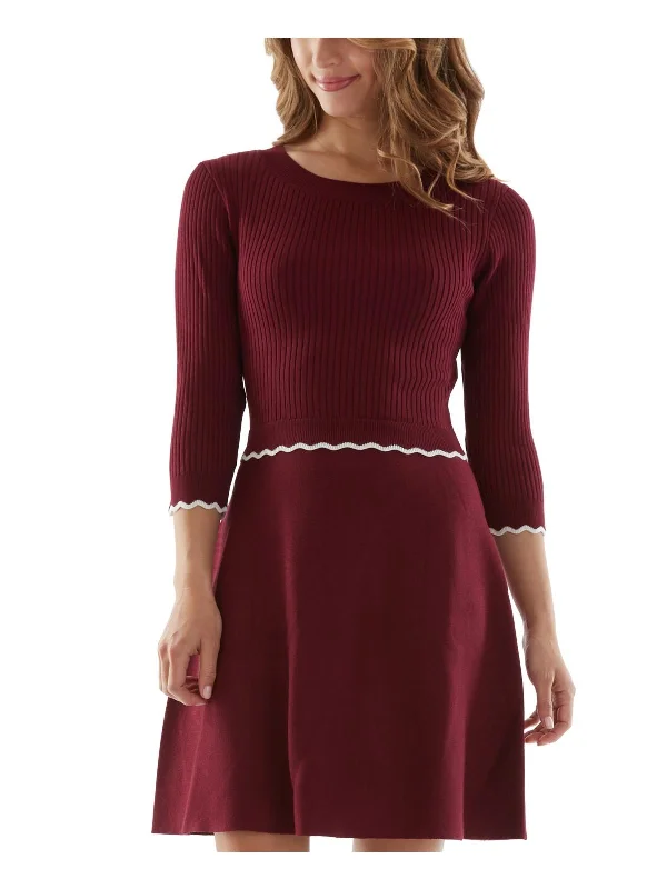 Juniors Womens Knit Ribbed Sweaterdress Woolen Sweater Dress