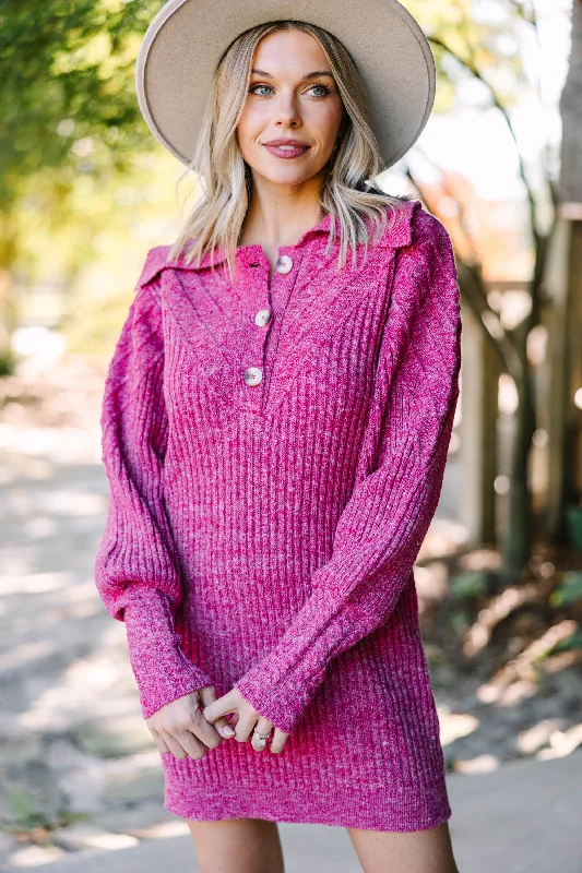 Take Your Time Cranberry Pink Sweater Dress Fitted Sweater Gown