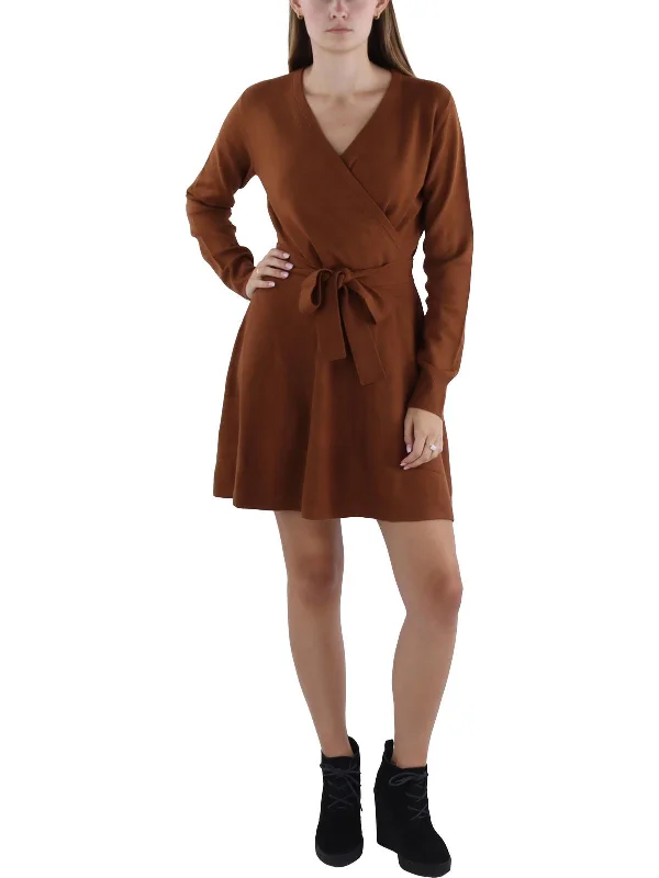 Womens Above Knee Surplice Sweaterdress Fashion Sweater Dress