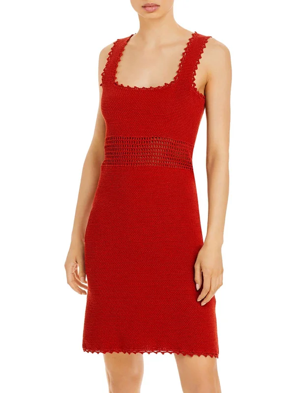 Womens Crochet Sleeveless Sweaterdress Winter Knit Dress