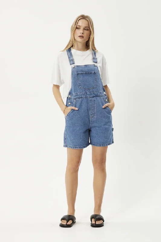 Afends Lil Louis Denim Overall Worn Blue Vintage Style Denim