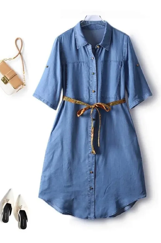 Denim Blue Dresses Women Summer Thin Single Breasted Cardigan Drape Female Dress Black Denim Skirt