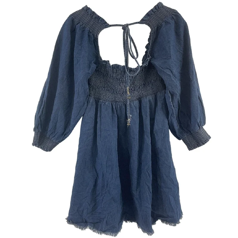 Free People Blue Denim Balloon Sleeve Open-Back Cotton Babydoll Dress Women’s L Classic Denim Skirt