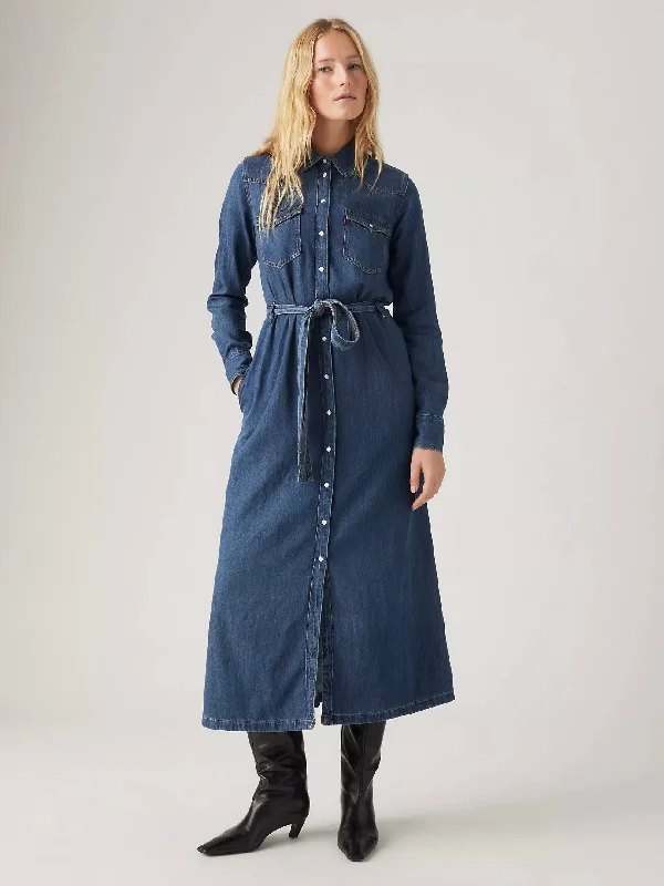 Levi's Quinney Denim Dress in Gold Dust West Flowy Denim Skirt