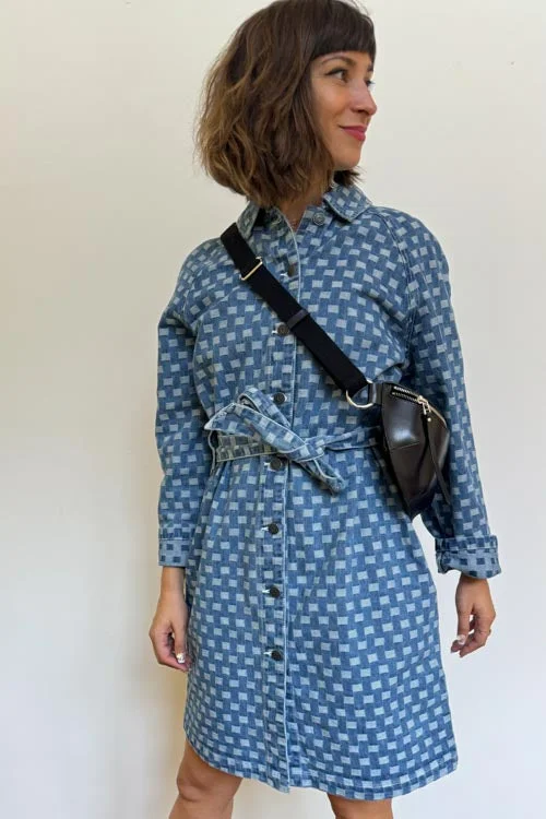 Object Hedda Medium Blue Patterned Denim Dress Denim Skirt Look