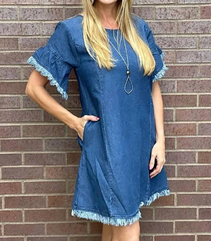 Ruffle Sleeve Dress in Denim Mini Denim Skirt