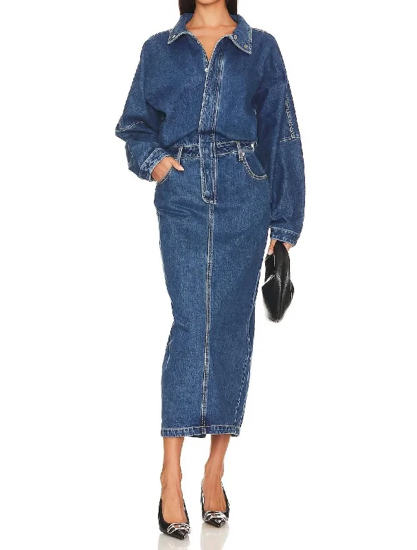 Sebastian Dress In Denim Medium Wash Mid-Length Denim Skirt