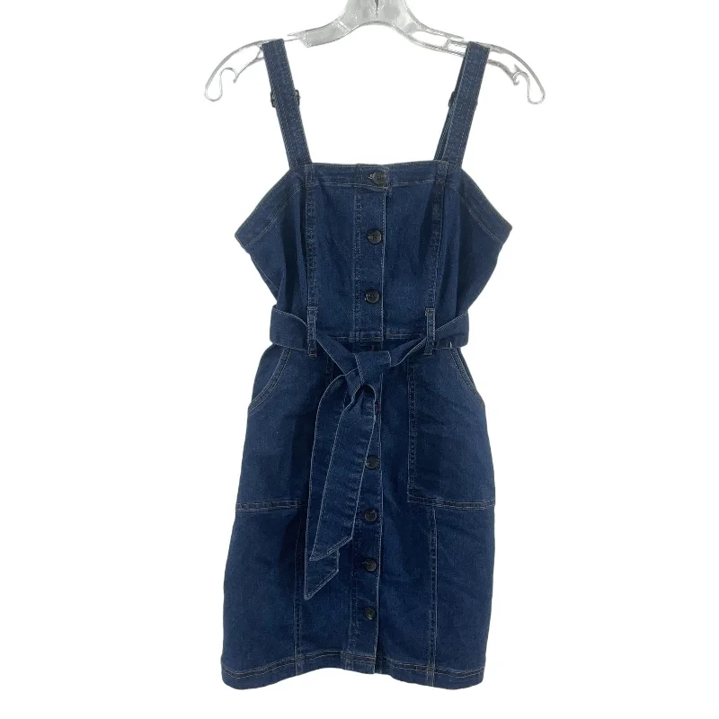 SO Dark Wash Denim Button-Up Belted Pinafore Dress Women’s Size Small Preowned Pencil Denim Skirt