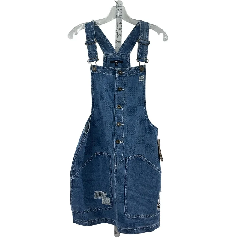 Vans Blue Denim Distressed Cotton Overall Dress Women's Size S Preowned Wide Leg Denim Skirt