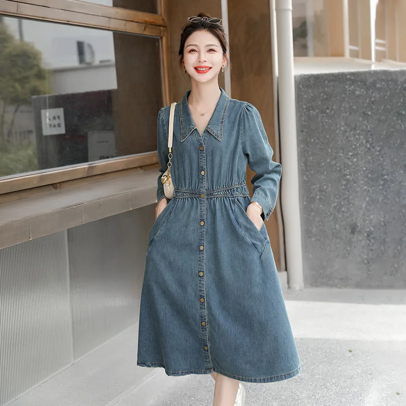 Vintage High-Waisted Slimming Denim Dress Casual Denim Skirt