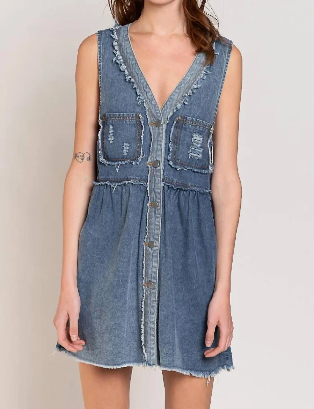 Sleeveless Dress In Denim Simple Denim Skirt