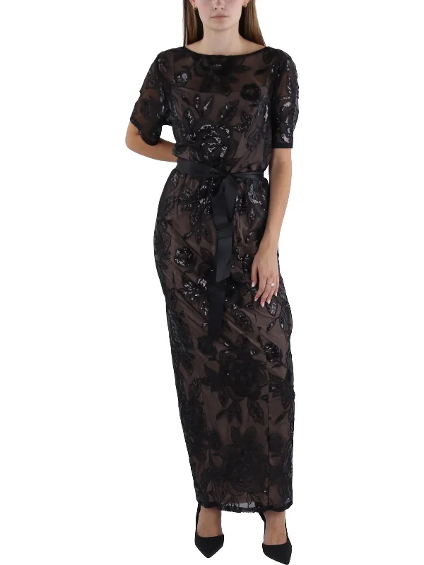 Plus Womens Lace Sequin Evening Dress Plus Size Sequin