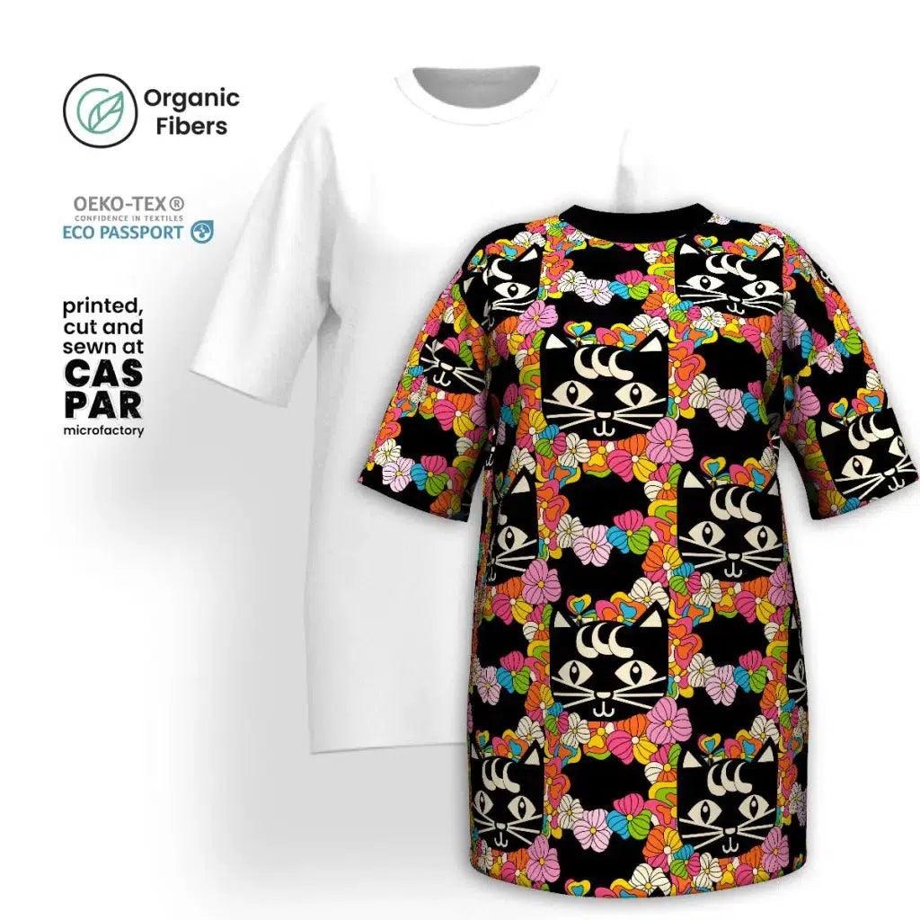 MAGICAT black - T-shirt dress (organic cotton) with black cats Day Shirt Dress