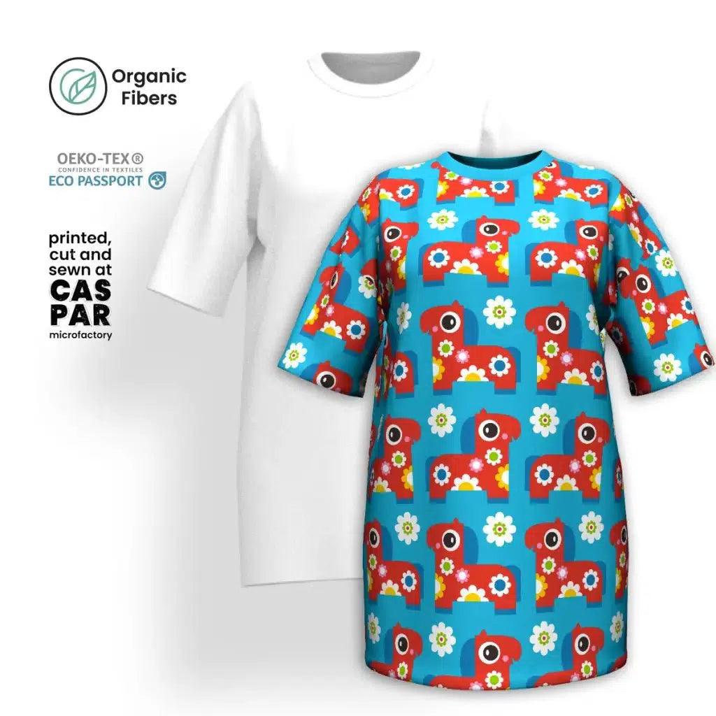 PONY BLOOM turquoise - T-shirt dress (organic cotton) Loose Shirt Dress