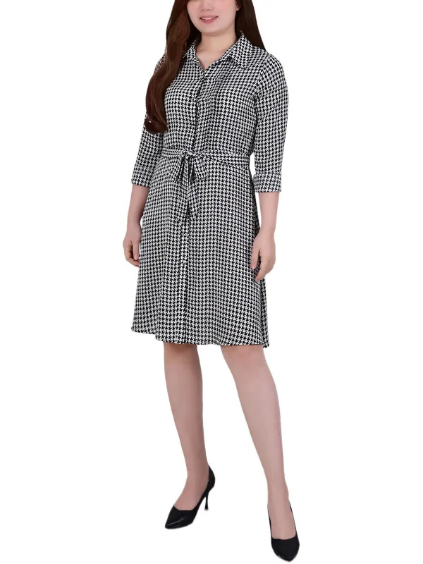 Womens Houndstooth Pattern Shirtdress Button Detail Shirt